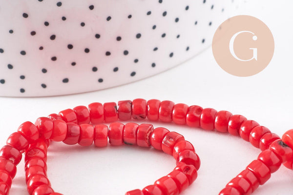 Perles rondelles corail rouge 6-7mm, fournitures créatives, perles corail, fabrication bijoux, corail naturel, fil de 106 perles (G2299)