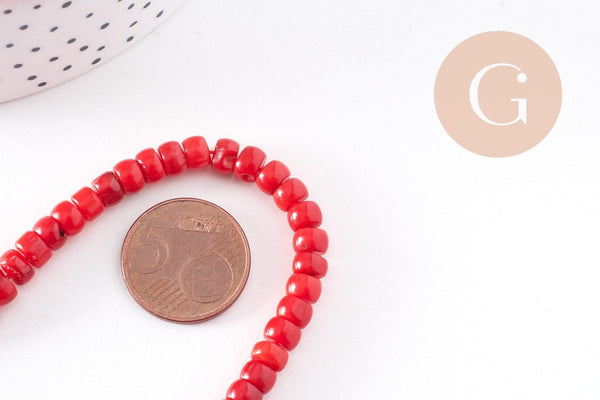 Perles rondelles corail rouge 6-7mm, fournitures créatives, perles corail, fabrication bijoux, corail naturel, fil de 106 perles (G2299)