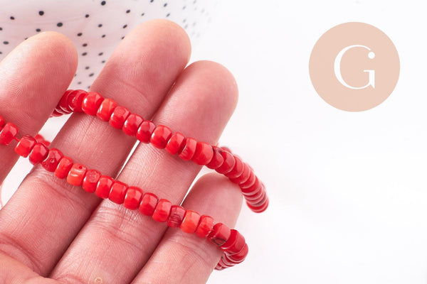 Perles rondelles corail rouge 6-7mm, fournitures créatives, perles corail, fabrication bijoux, corail naturel, fil de 106 perles (G2299)
