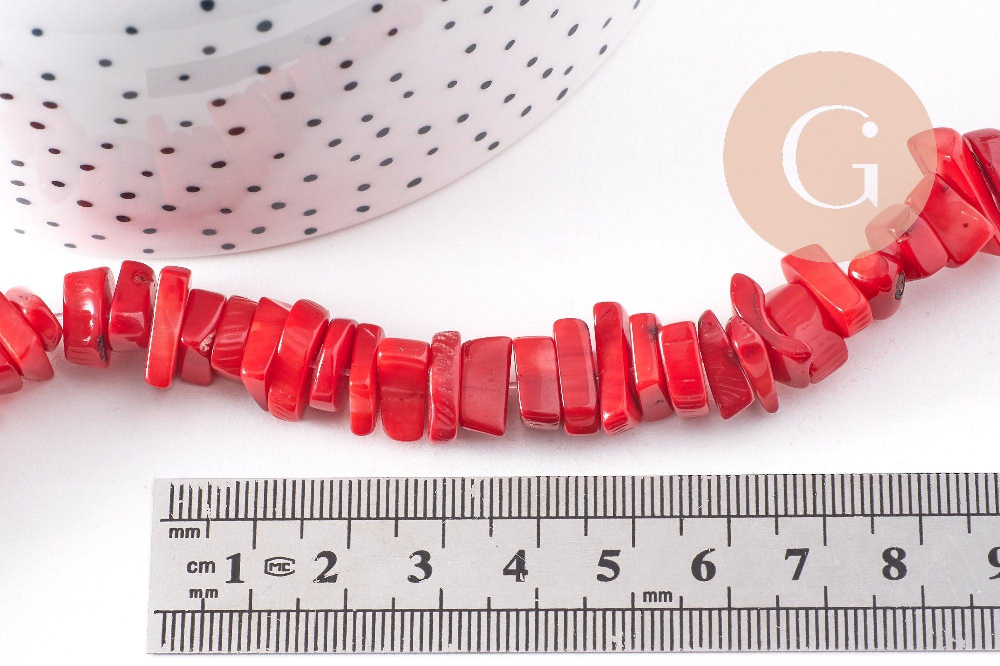 Perles rondelles corail rouge naturel 8-11mm, x1 fil de 40cm (G3536)