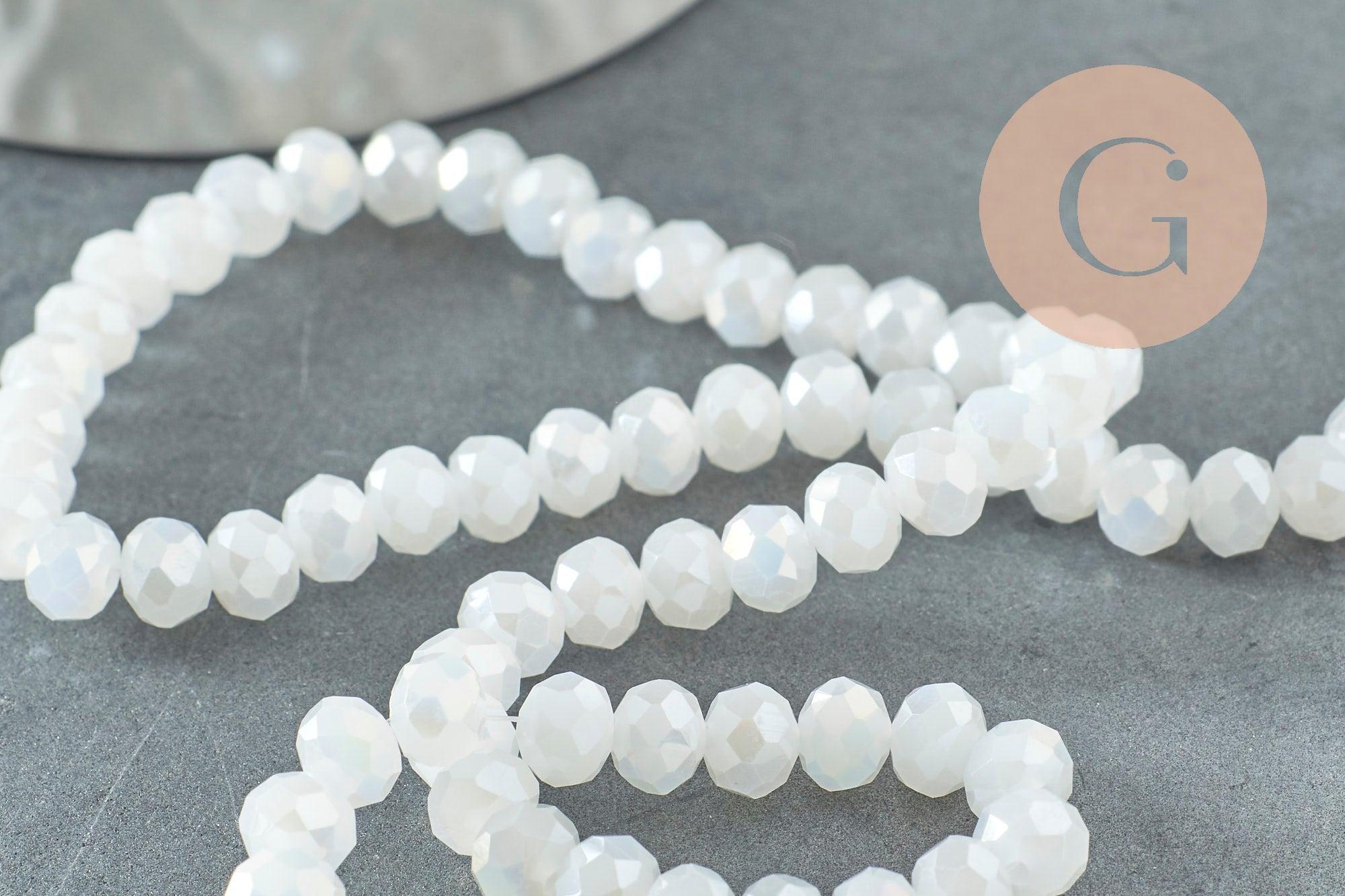 Perles rondelles cristal blanc irisé facetté 6x4mm, x1 fil de 42 cm (G6137)