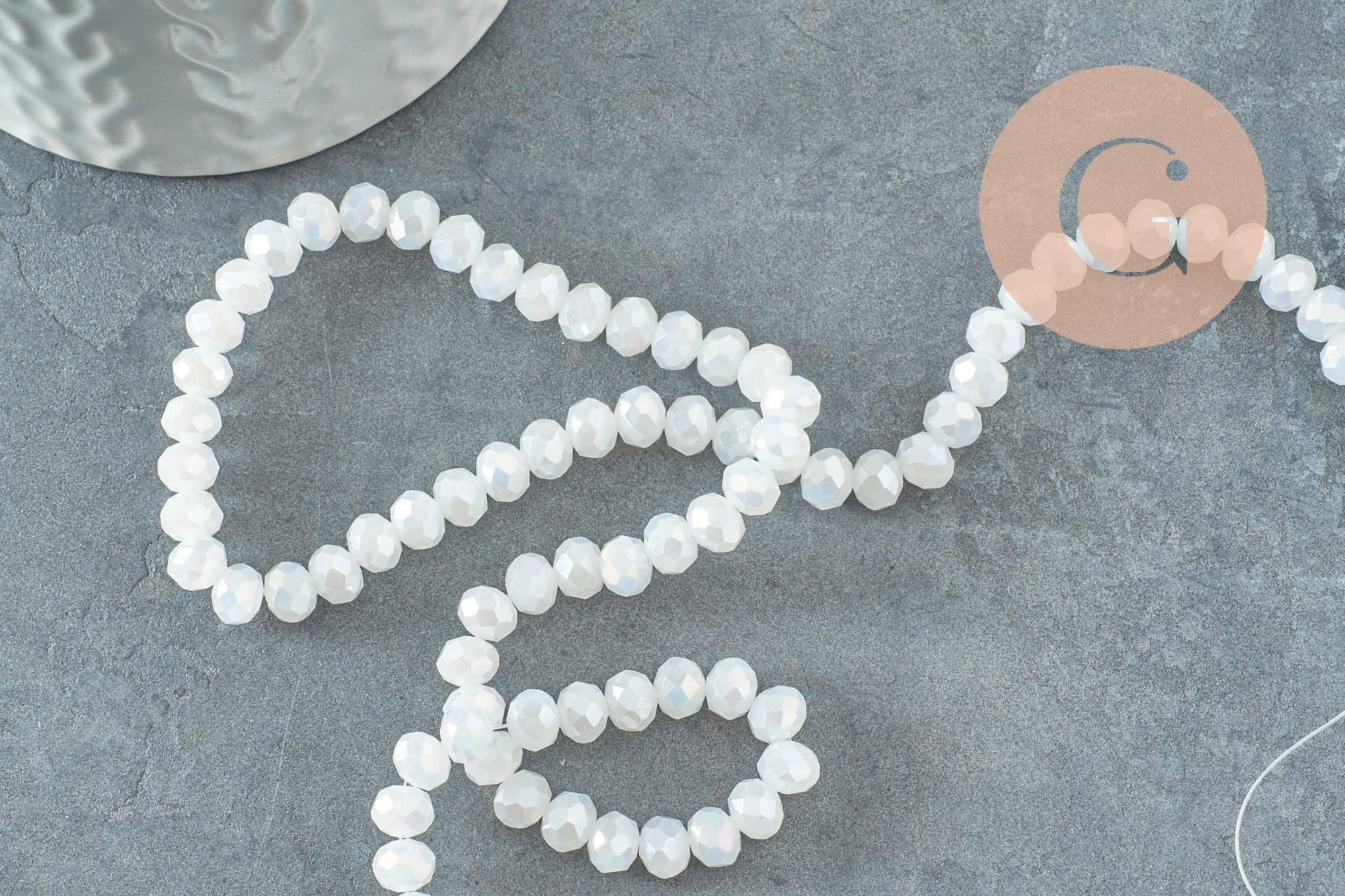 Perles rondelles cristal blanc irisé facetté 6x4mm, x1 fil de 42 cm (G6137)
