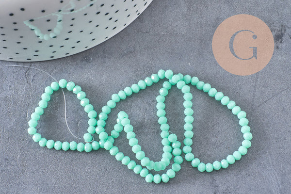 Perles rondelles cristal vert clair facette 3.5-3.8mm, fil de 32cm, x1 (G10598)