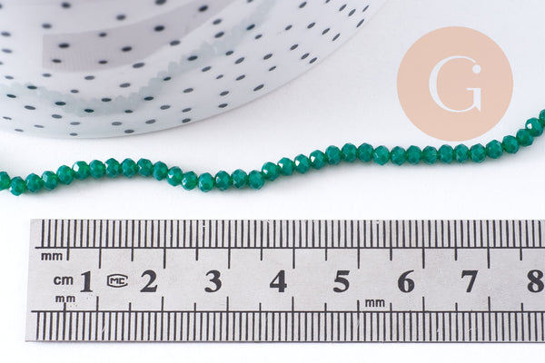 Perles rondelles cristal vert émeraude facette 2.9-3mm, fil de 34cm x1 (G10615)
