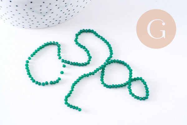 Perles rondelles cristal vert émeraude facette 2.9-3mm, fil de 34cm x1 (G10615)