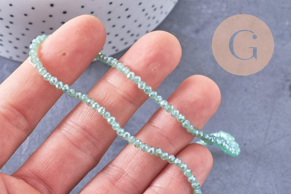 Perles rondelles cristal vert irisé 3x2mm, fil de 39-40cm x1 (G10616)