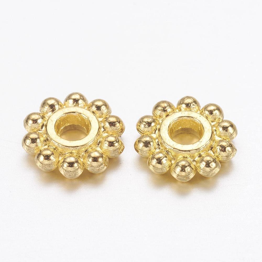 Perles rondelles fleurs zamac doré 6.5mm, x50 (G4978)