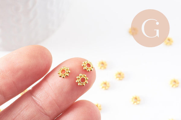 Perles rondelles intercalaires fleurs zamac doré 5mm, x50 (G10093)