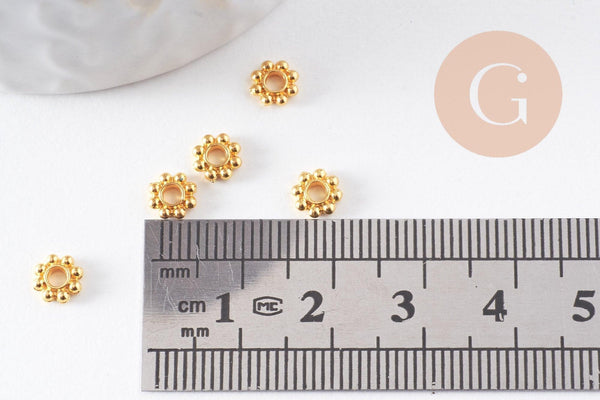 Perles rondelles intercalaires fleurs zamac doré 5mm, x50 (G10093)