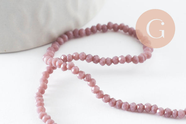 Perles rondelles verre facettées mauve 3x2mm, création bijoux cristal, fil de 43cm, x1 (G9132)