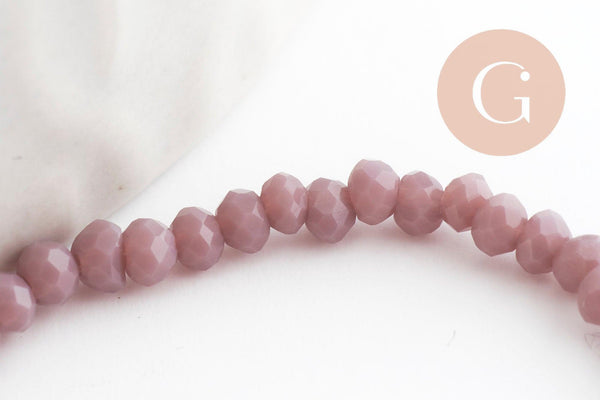 Perles rondelles verre facettées mauve 3x2mm, création bijoux cristal, fil de 43cm, x1 (G9132)