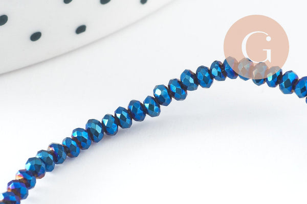Perles rondelles verre opaque facettées bleu foncé AB 2.5x1.5mm, bijoux cristal, bijou fantaisie DIY, x1 fil de 33cm (G8255)