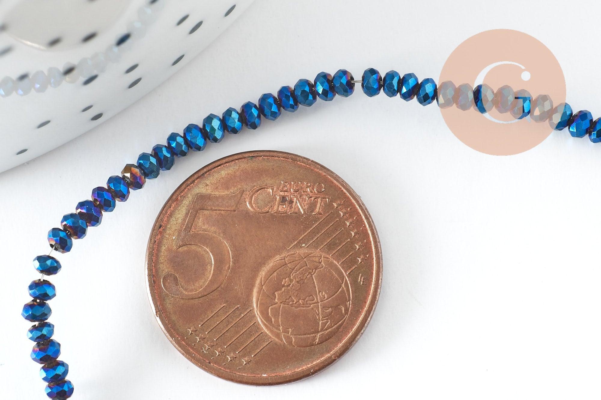 Perles rondelles verre opaque facettées bleu foncé AB 2.5x1.5mm, bijoux cristal, bijou fantaisie DIY, x1 fil de 33cm (G8255)