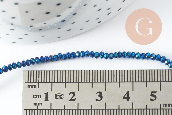 Perles rondelles verre opaque facettées bleu foncé AB 2.5x1.5mm, bijoux cristal, bijou fantaisie DIY, x1 fil de 33cm (G8255)