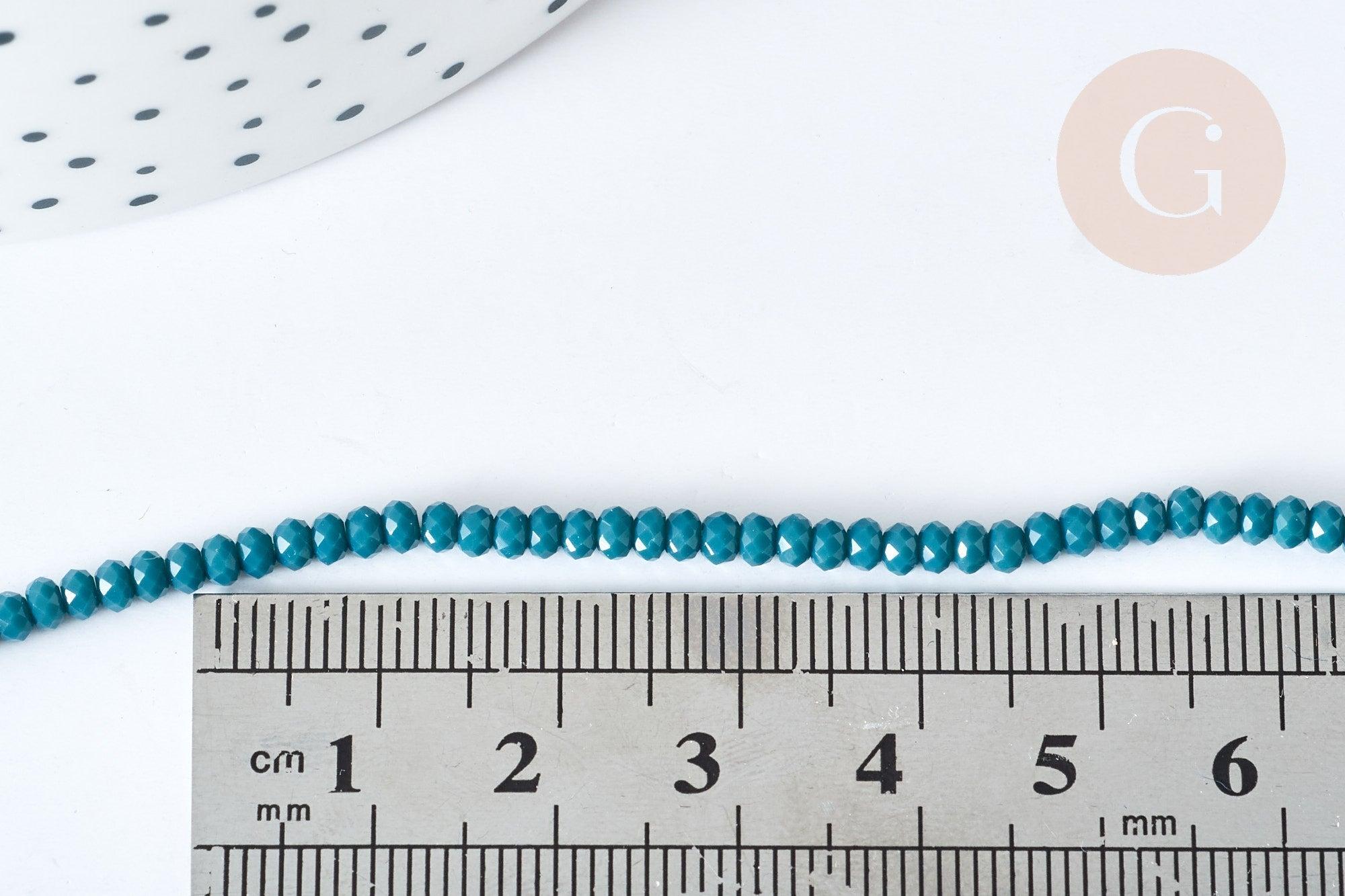 Perles rondelles verre opaque facettées vert 3x2mm, x1 fil de 39cm (G8263)
