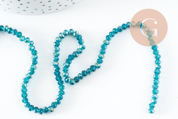 Perles rondelles verre transparent facetté bleues turquoise AB 4x3mm, création bijoux cristal DIY, fil de 42cm x1 (G8254)
