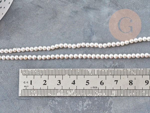 Perles rondes coquillage naturel blanche nacrées 4mm, x1 fil de 40cm (G9033)