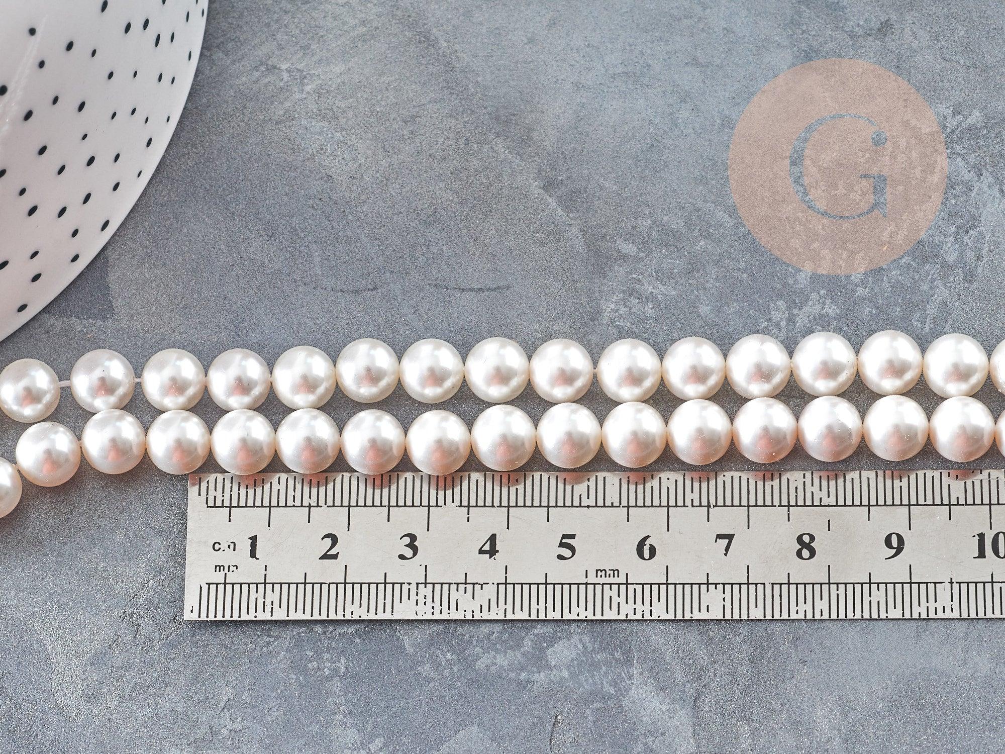 Perles rondes coquillage naturel blanche nacrées 8mm, x1 fil de 40cm (G9034)