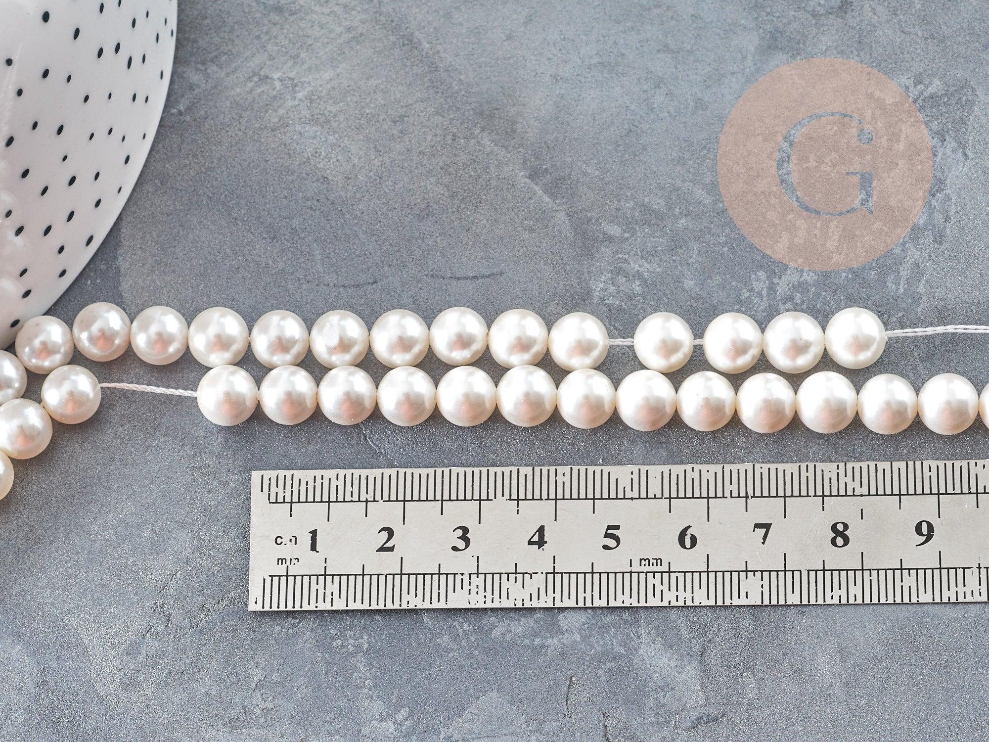 Perles rondes coquillage naturel blanche nacrées 8mm, x1 fil de 40cm (G9058)