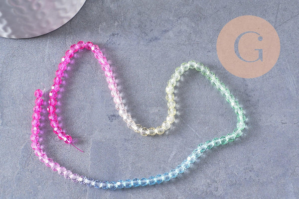 Perles rondes cristal à facette multicolore 4.5mm, x1 fil de 32cm (G10282)