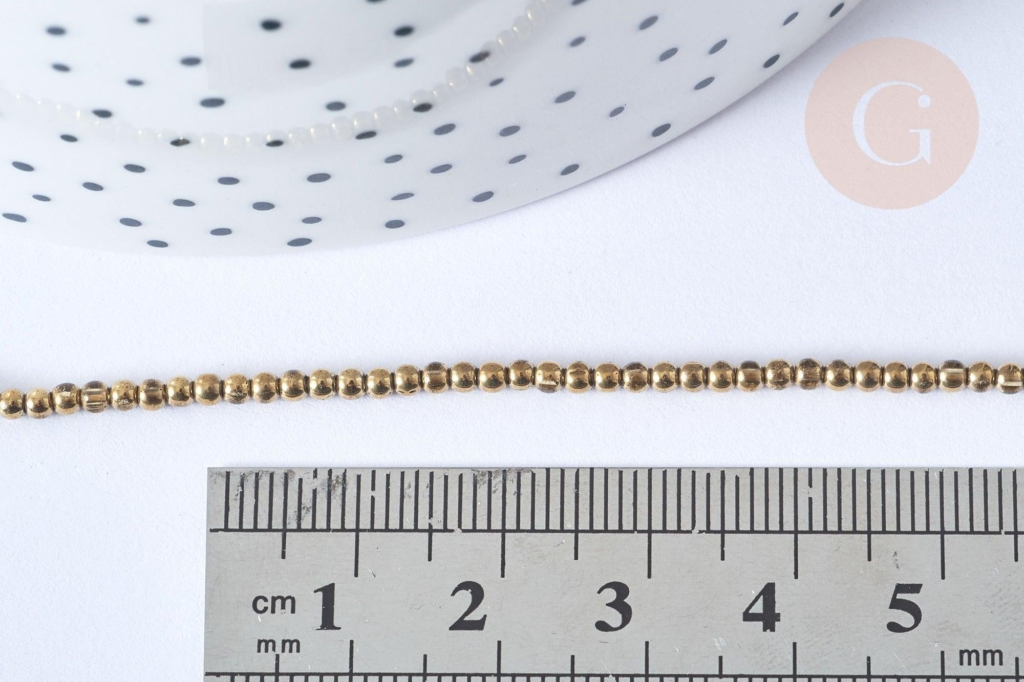 Perles rondes dorées métallisées verre 2,5mm, le fil de 35.8cm, x1 (G7850)