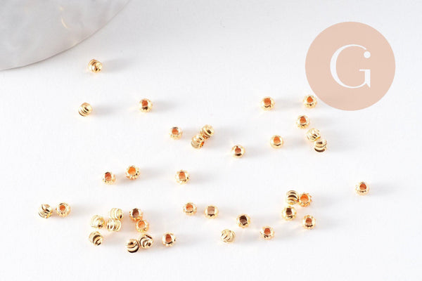 Perles rondes intercalaires texturées laiton doré 14k 3mm, x20 (G1511)