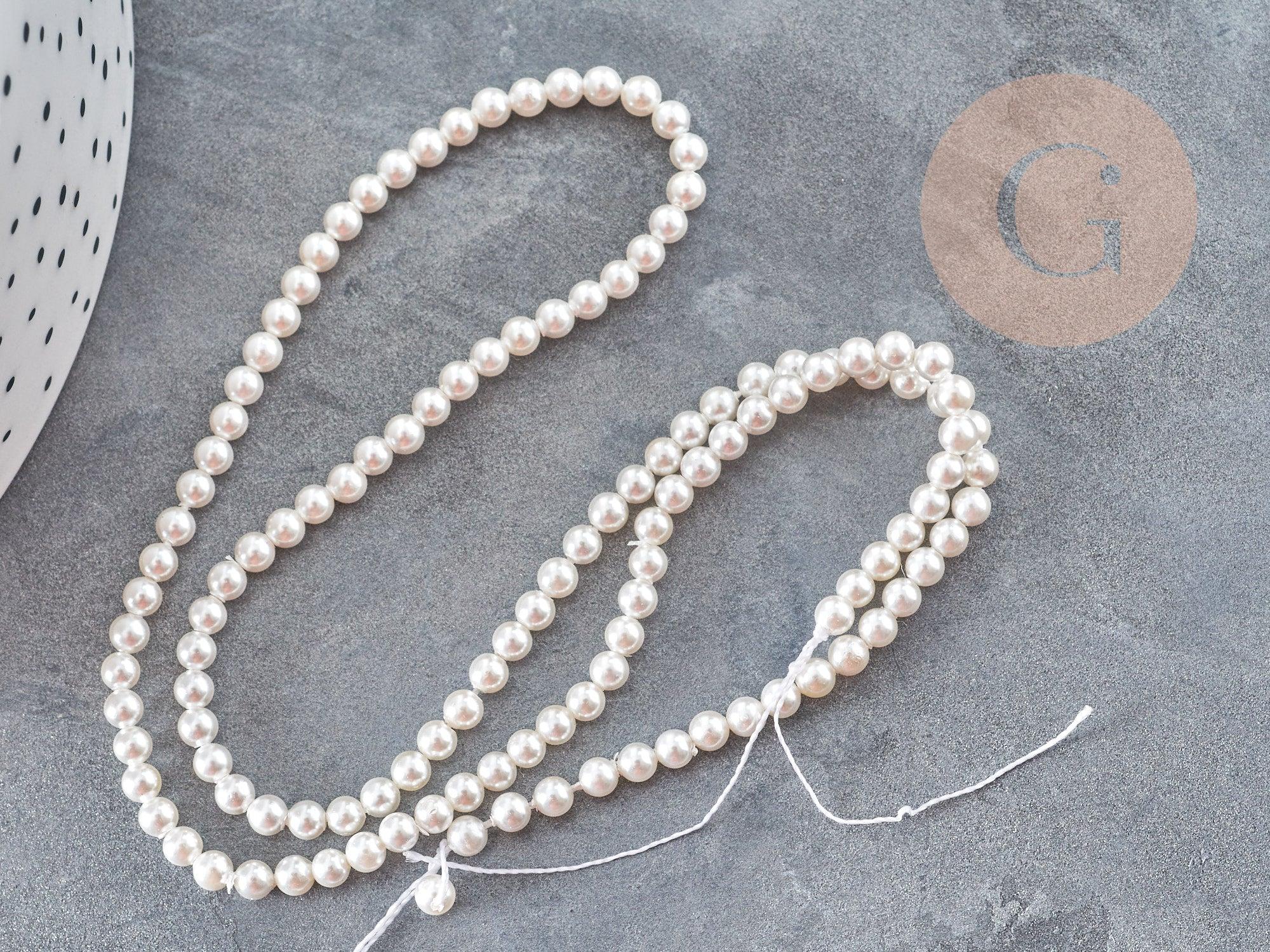 Perles rondes nacre blanche naturelle 3mm, création bijoux nacre coquillage, fil de 41cm, x1 (G9032)