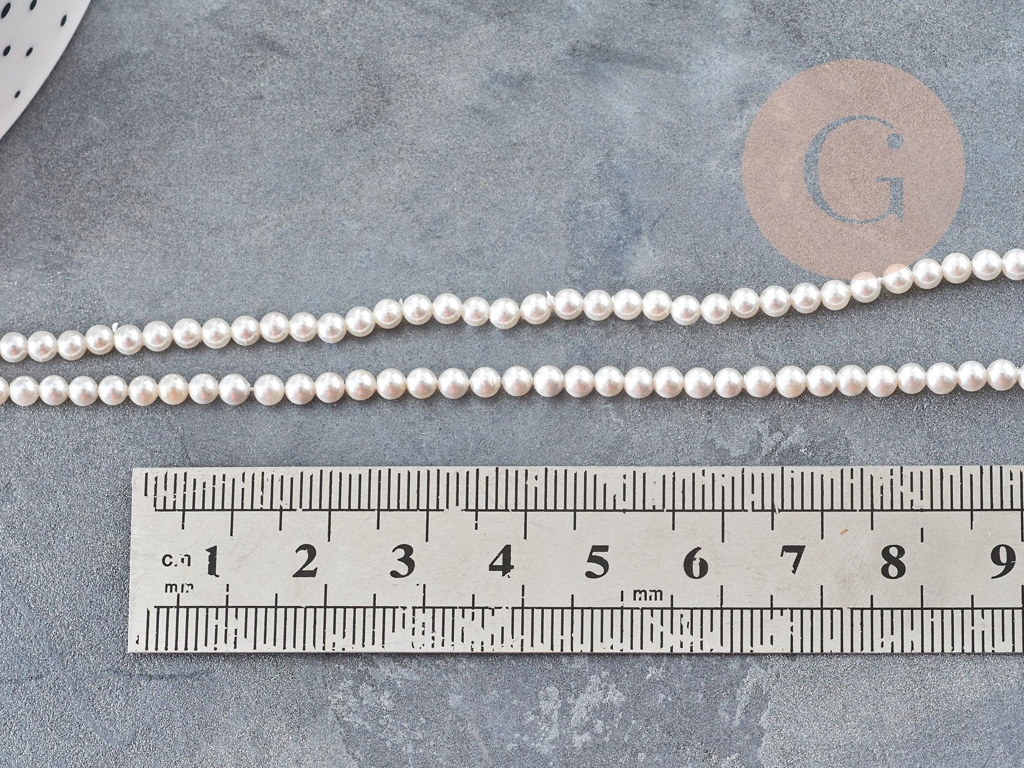 Perles rondes nacre blanche naturelle 3mm, création bijoux nacre coquillage, fil de 41cm, x1 (G9032)