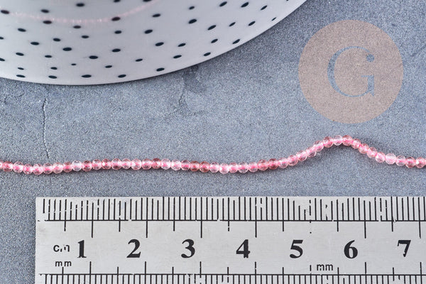 Perles rondes quartz fraise 2mm, pierre naturelle, le fil de 38cm, x1 (G8699)