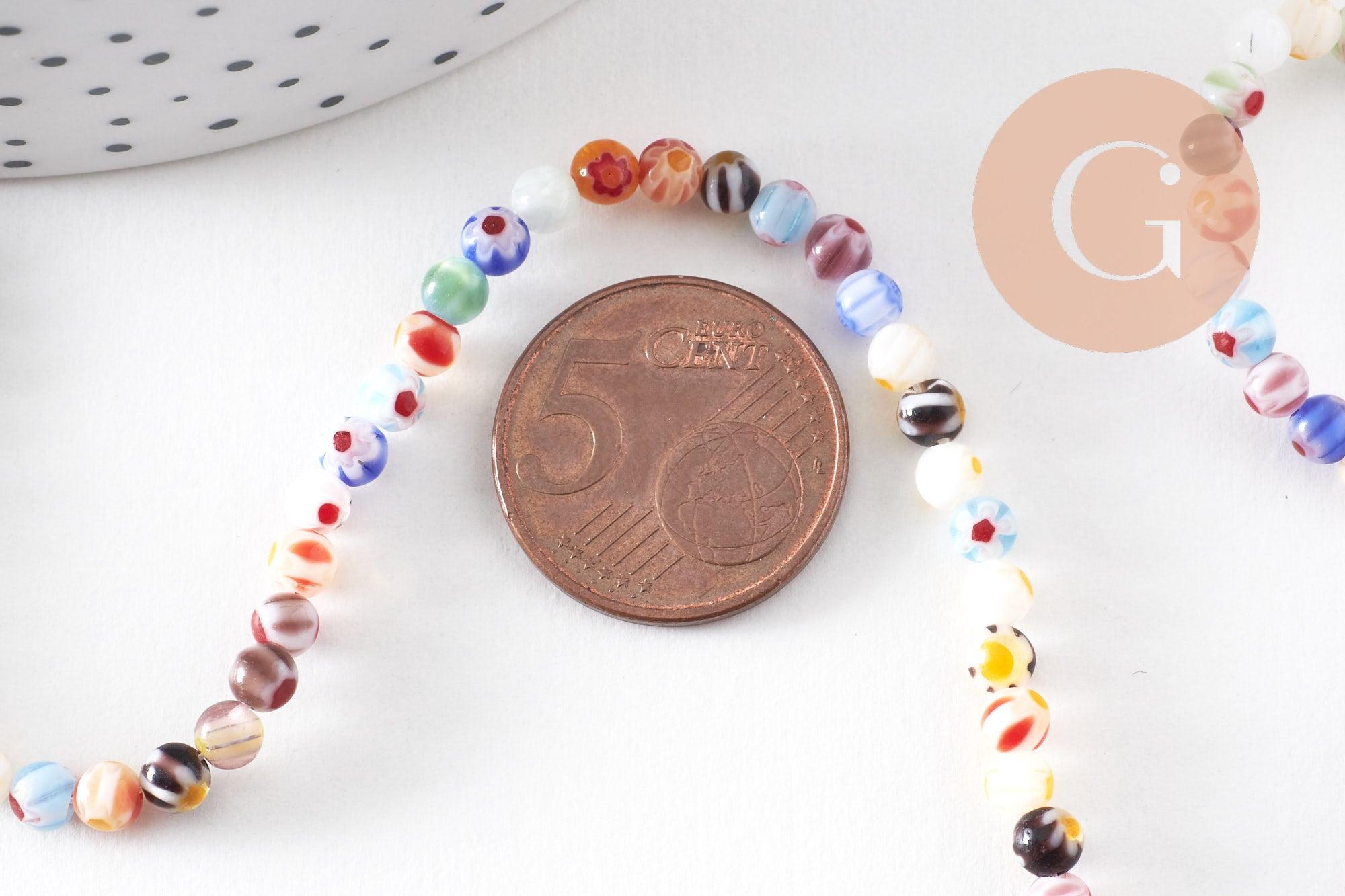 Perles rondes verre millefiori 4mm, x1 fil de 33cm (G5364)