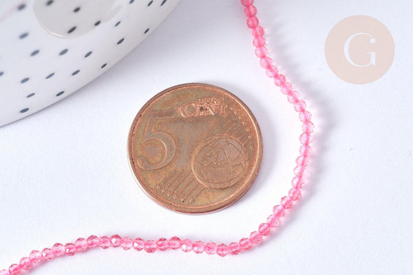 Perles rondes verre rose facettes 2mm, cristal, le fil de 38cm, x1 (G7948)