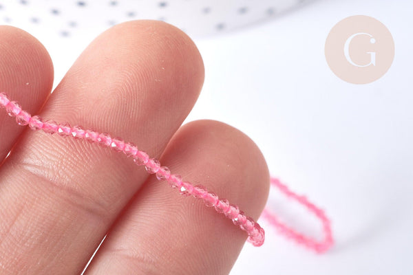 Perles rondes verre rose facettes 2mm, cristal, le fil de 38cm, x1 (G7948)