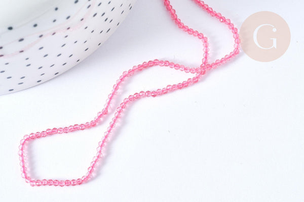 Perles rondes verre rose facettes 2mm, cristal, le fil de 38cm, x1 (G7948)