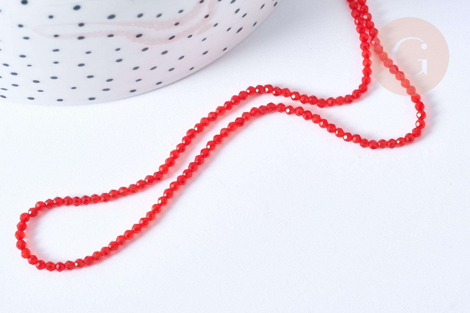 Perles rondes verre rouge vif facettes 2mm, cristal, le fil de 38cm x1 (G7953)