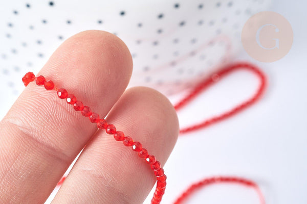 Perles rondes verre rouge vif facettes 2mm, cristal, le fil de 38cm x1 (G7953)