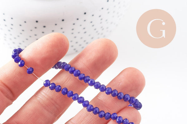 Perles toupies bleu, cristal bleu marine,Perle verre facette, 4x3mm ,fil de 49 cm , x1 (G2720)