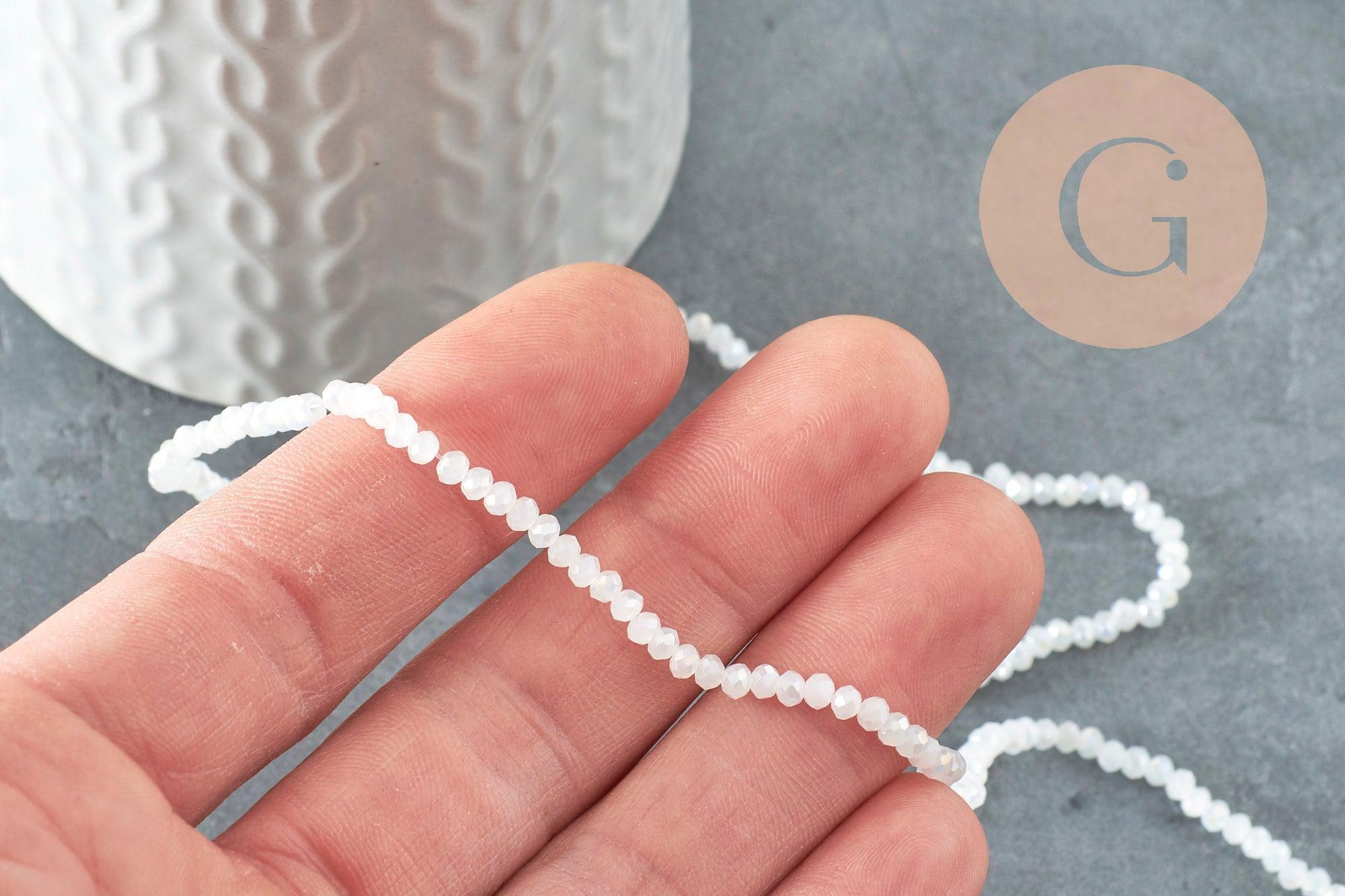 Perles toupies cristal blanc irisé facette 2.5mm, x1 fil de 40cm (G2643)
