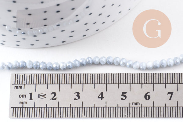 Perles toupies cristal gris clair, perles bijoux, cristal, verre facette, création bijoux, 3x2mm, fil de 36cm (G4691)