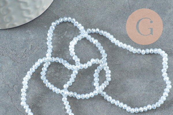Perles toupies cristal transparent gris clair irisé, bijoux cristal,verre facette,création bijoux, 2.5x2mm, fil de 45cm x1 (G3617)
