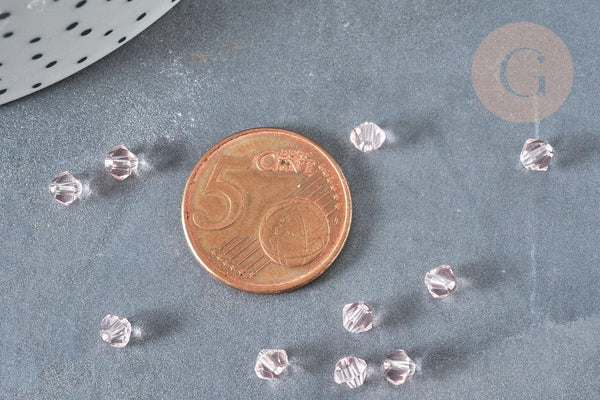 Perles toupies facettées verre rose transparent 4x3.5mm, cristal autrichien, x20 (G0588)