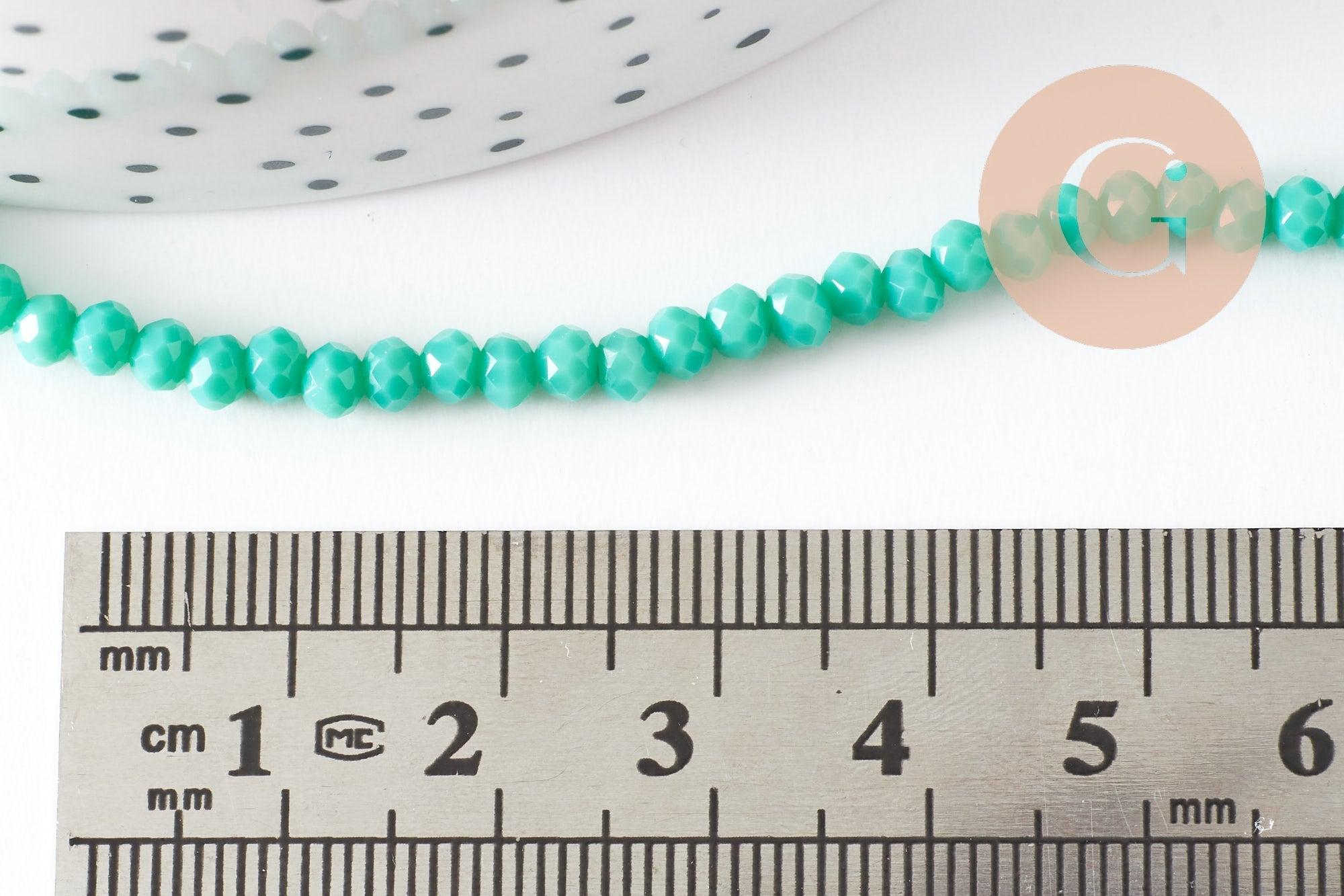 Perles toupies vert émeraude, perles bijoux, cristal vert, verre facette, fil de 42cm, 3mm, x1 (G3908)