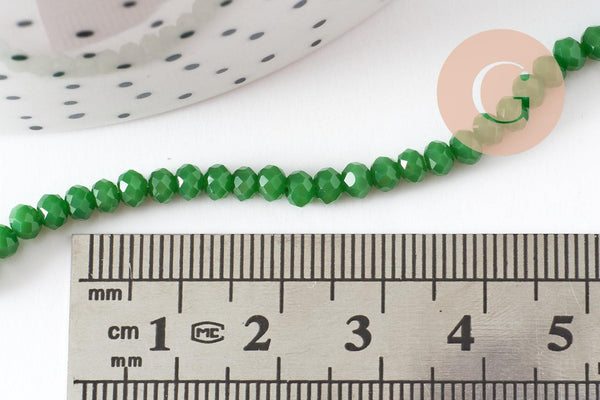 Perles toupies vert émeraude, perles bijoux, fourniture créative, Perle verre facette,fil de 36cm, 3mm x1 (G5376)