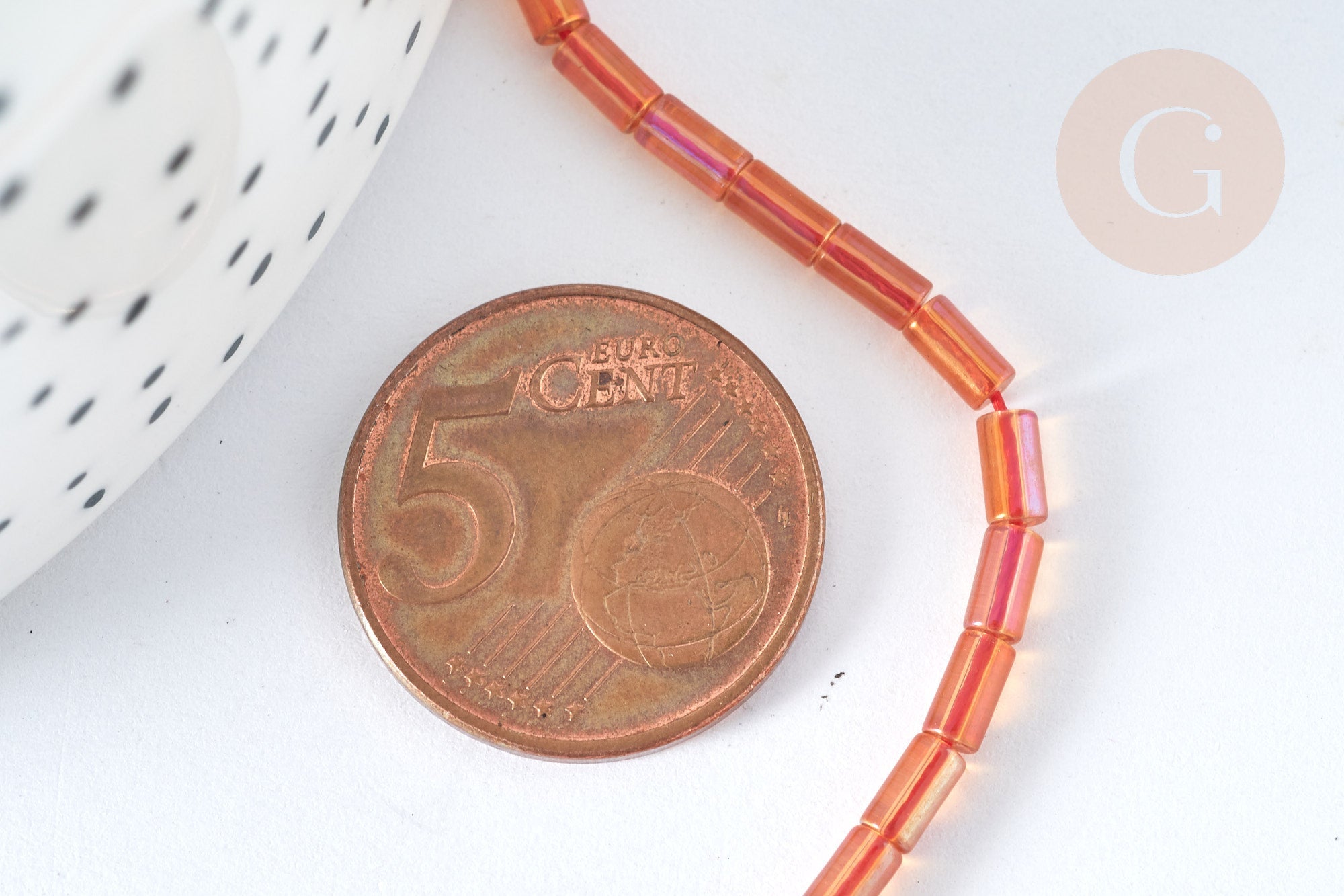 Perles tube à facettes rouge orangé, perle tissage, 4.5x2.5mm, fil de 36cm, x1 (G7342)