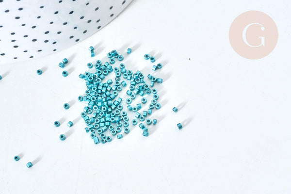 Perles tube bleu métallisé mat façon Delica miyuki, x1 sachet de 8g (G7767)