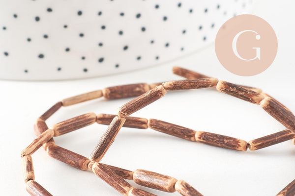 Perles tube coco nature, bois naturel, perles bois, Perles tube bois,14-19mm, fil de 38cm, x1 G0014