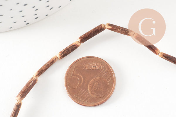 Perles tube coco nature, bois naturel, perles bois, Perles tube bois,14-19mm, fil de 38cm, x1 G0014