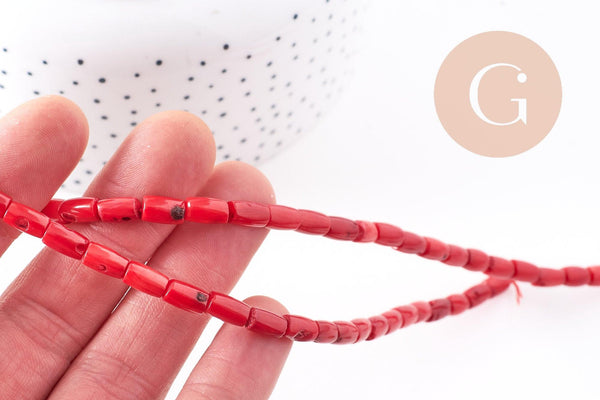 Perles tube corail en bambou de mer (imitation corail), corail teinté, 5x8mm,le fil de 40cm x1 (G4137)