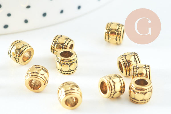 Perles tube gravé zamac doré vieilli 7x6mm, x20 (G10740)