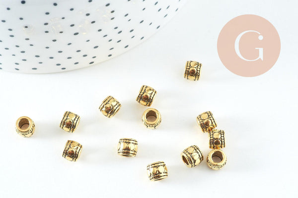 Perles tube gravé zamac doré vieilli 7x6mm, x20 (G10740)