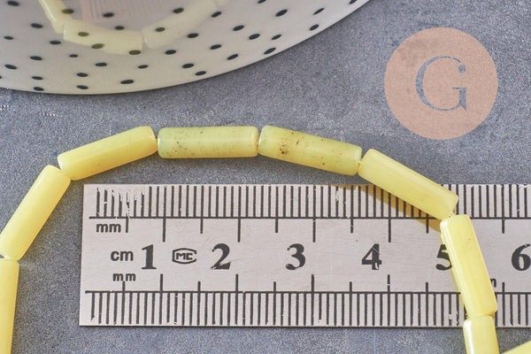 Perles tube jade naturel jaune, perle pierre naturel,13mm, 30 perles, fil de 40cm, x1 (G4161)